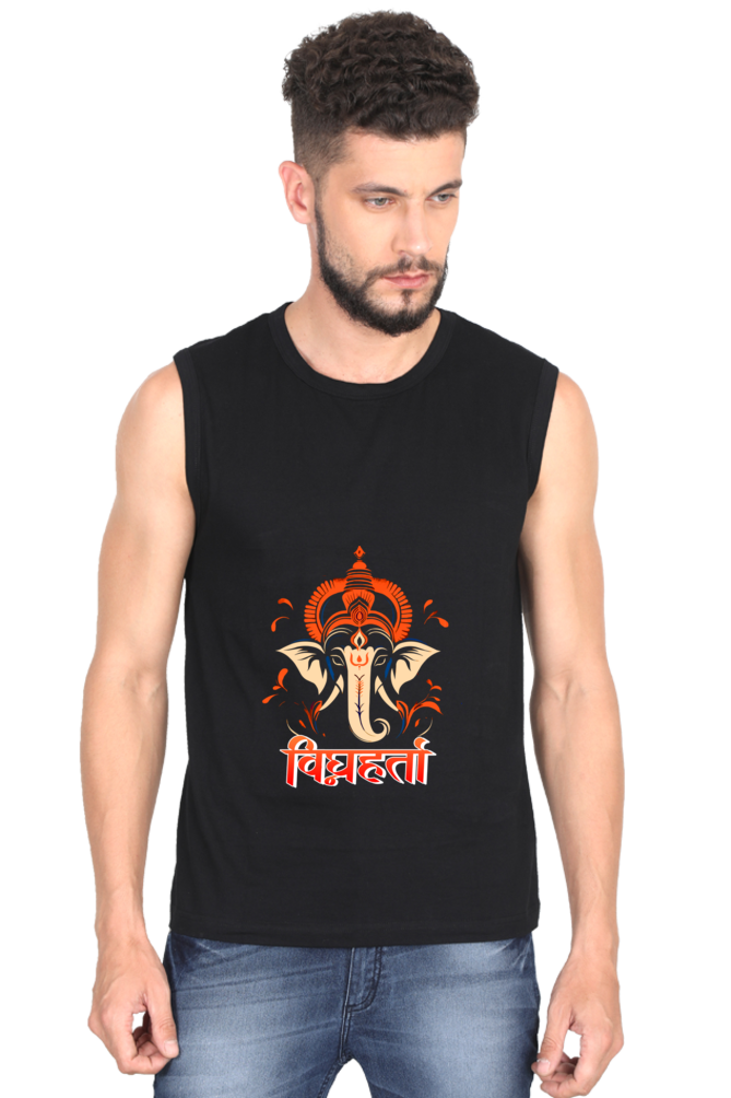 Jai Ganesha Spirit Round Neck Sleeveless T-Shirts for Men Vastrdhamm