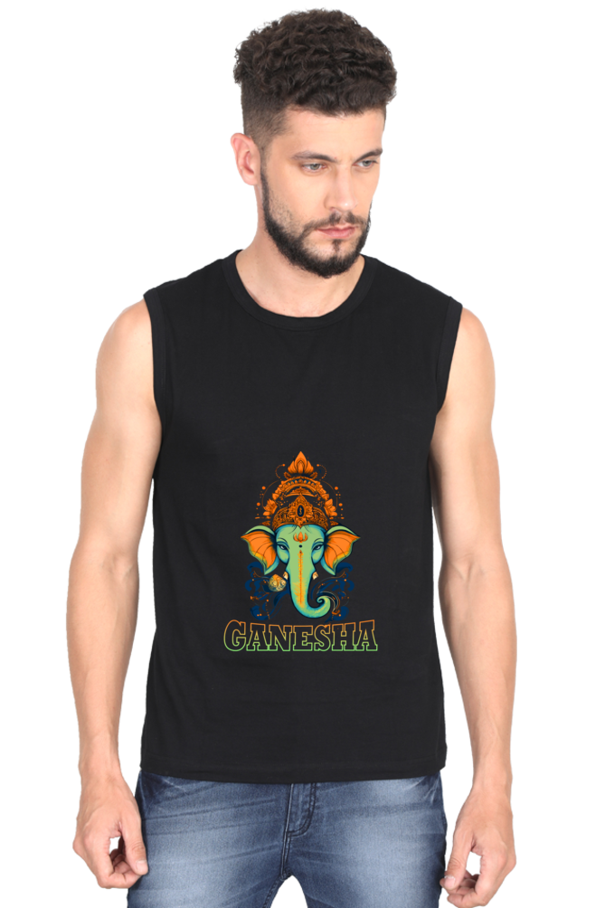 Jai Ganesha Glory Round Neck Sleeveless T-Shirts for Men Vastrdhamm