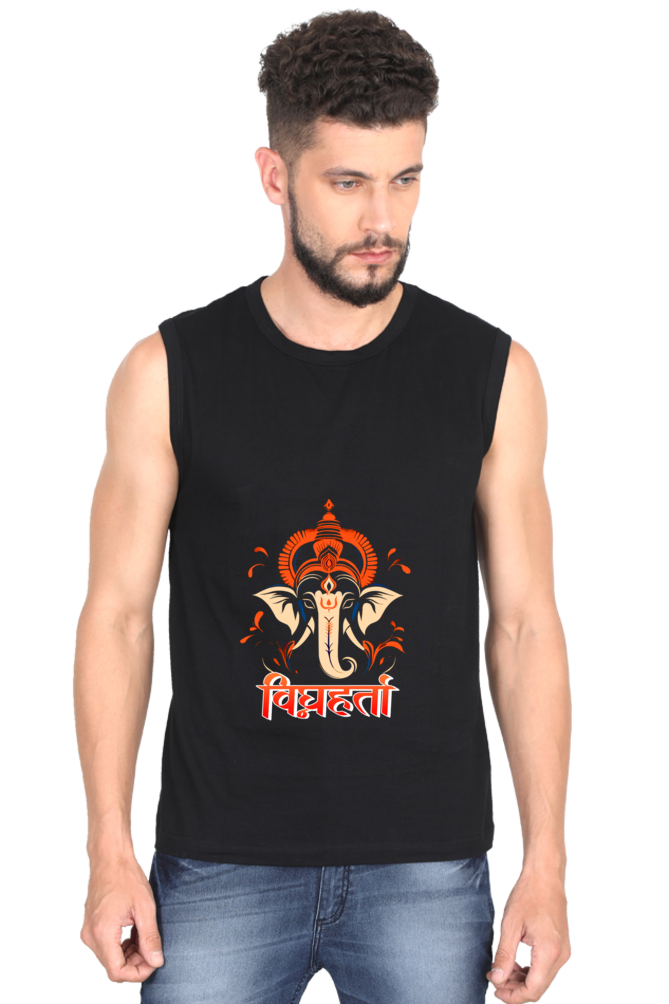 Jai Ganesha Spirit Round Neck Sleeveless T-Shirts for Men Vastrdhamm