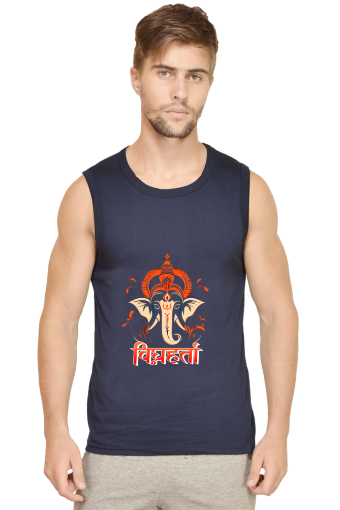 Jai Ganesha Spirit Round Neck Sleeveless T-Shirts for Men Vastrdhamm