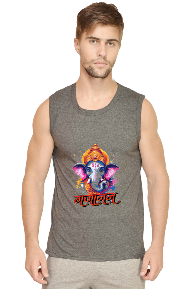 Ganesha Blessings Round Neck Sleeveless T-Shirts for Men Vastrdhamm