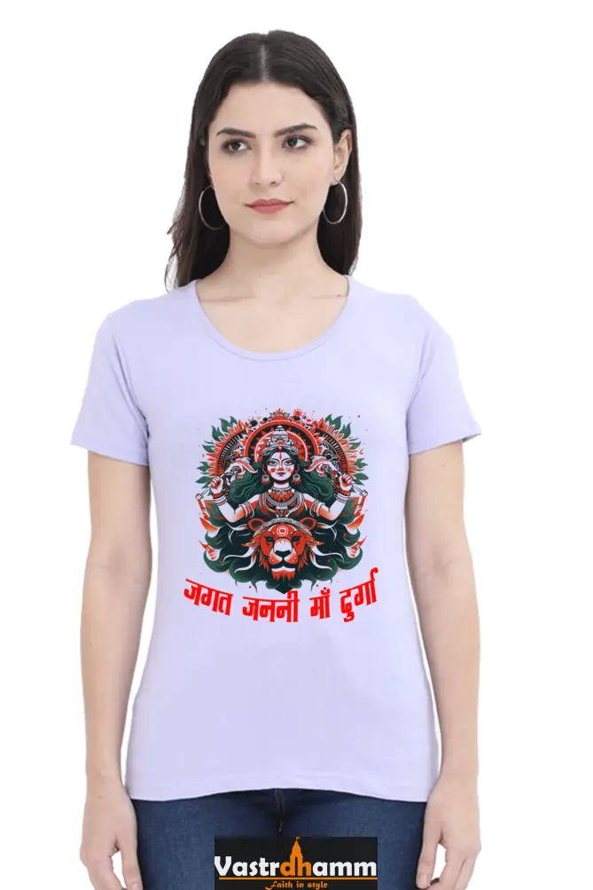 Durga Blessings Round Neck Half Sleeve Classic T-Shirts for Women Vastrdhamm
