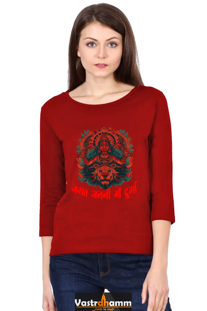 Durga BlessingsRound Neck Full Sleeve T-Shirts for Women Vastrdhamm