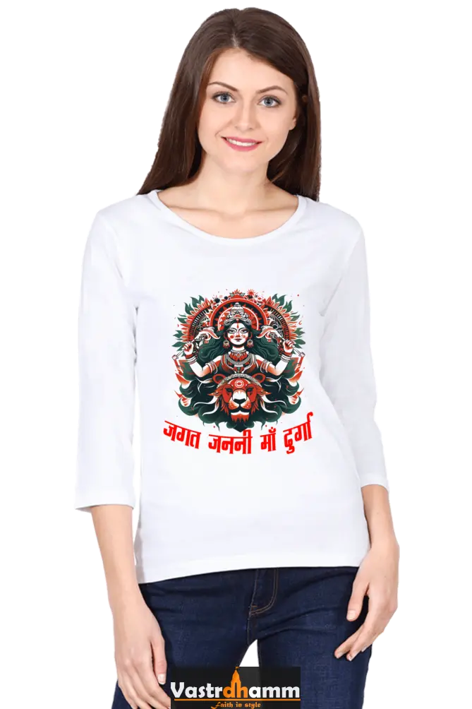 Durga BlessingsRound Neck Full Sleeve T-Shirts for Women Vastrdhamm