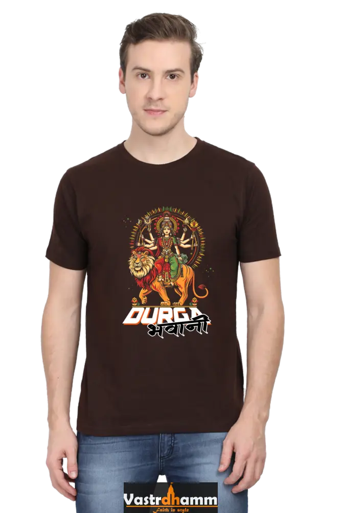 Durga Protector Round Neck Half Sleeve Classic T-Shirts for Men Vastrdhamm
