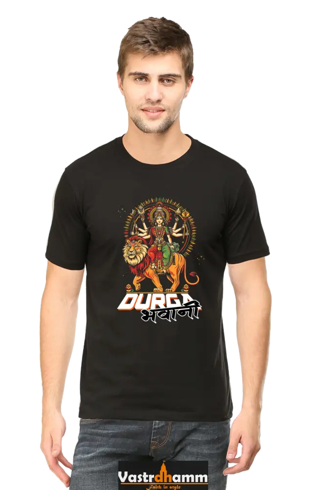 Durga Protector Round Neck Half Sleeve Classic T-Shirts for Men Vastrdhamm
