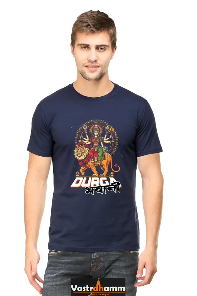 Durga Protector Round Neck Half Sleeve Classic T-Shirts for Men Vastrdhamm