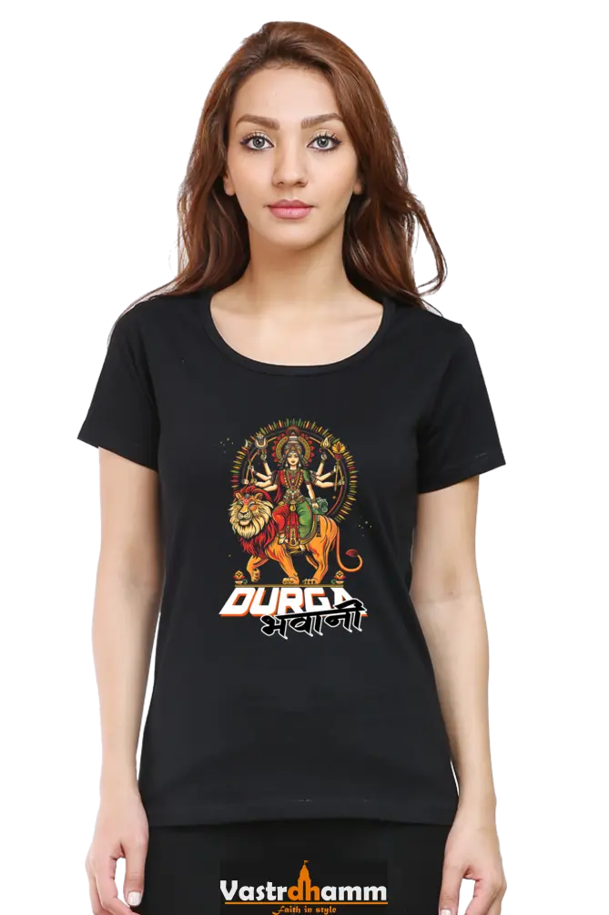 Durga Protector Round Neck Half Sleeve Classic T-Shirts for Women Vastrdhamm