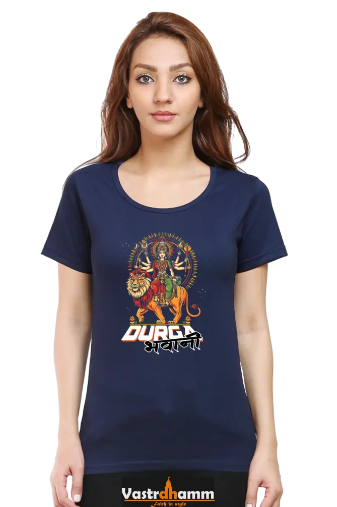 Durga Protector Round Neck Half Sleeve Classic T-Shirts for Women Vastrdhamm