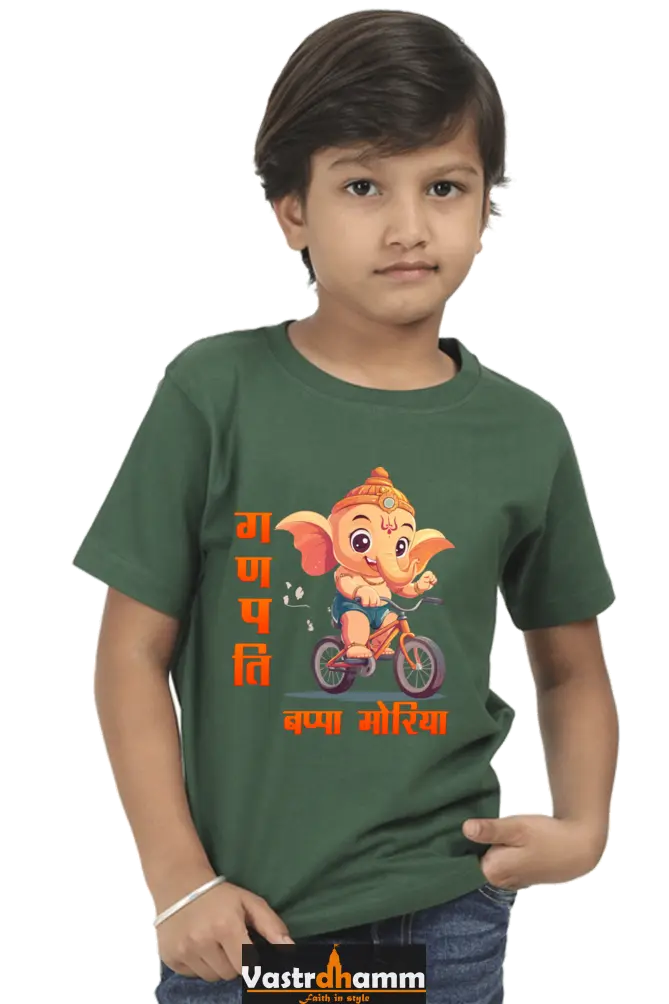 Ganesha Devotion Round Neck Half Sleeve Classic T-Shirts for Boy Vastrdhamm