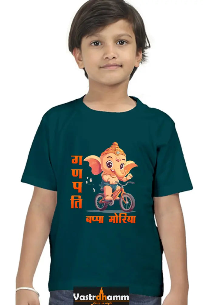 Ganesha Devotion Round Neck Half Sleeve Classic T-Shirts for Boy Vastrdhamm