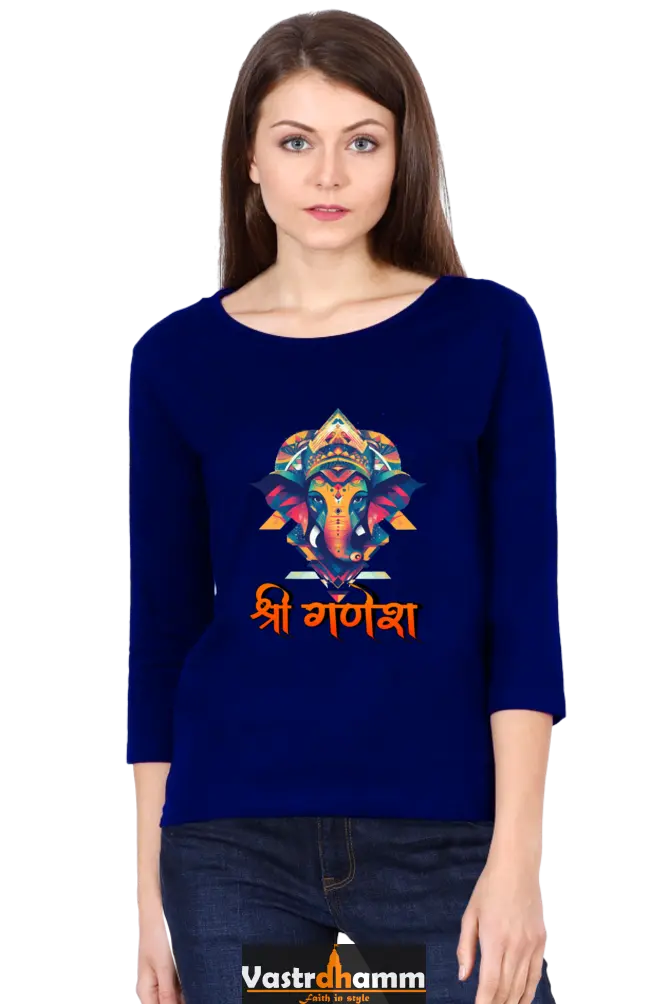Ganesha DevotionRound Neck Full Sleeve T-Shirts for Women Vastrdhamm