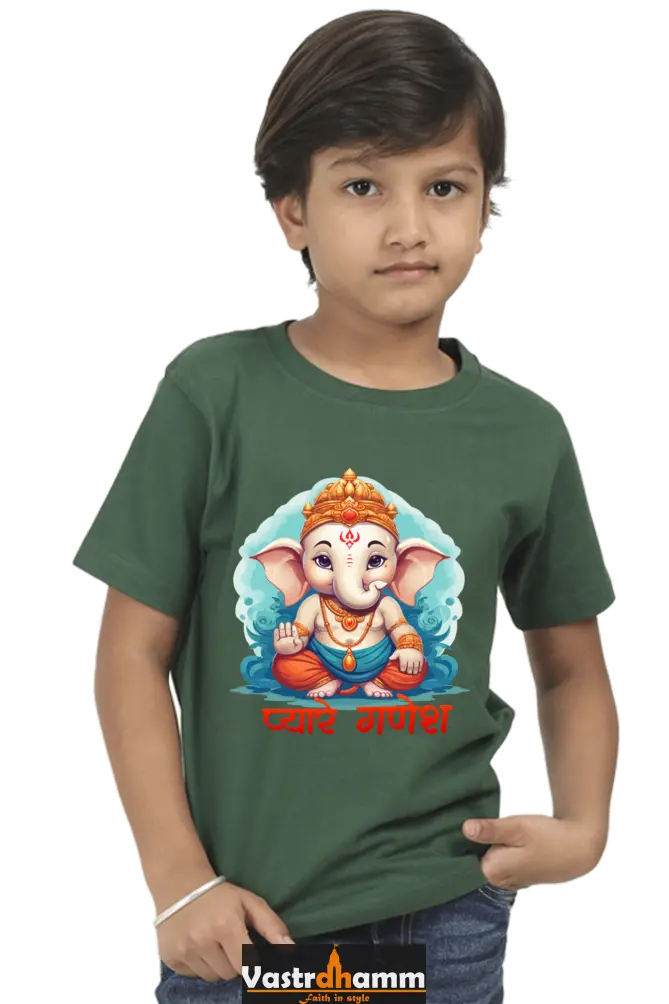 Ganesha Protector Round Neck Half Sleeve Classic T-Shirts for Boy Vastrdhamm