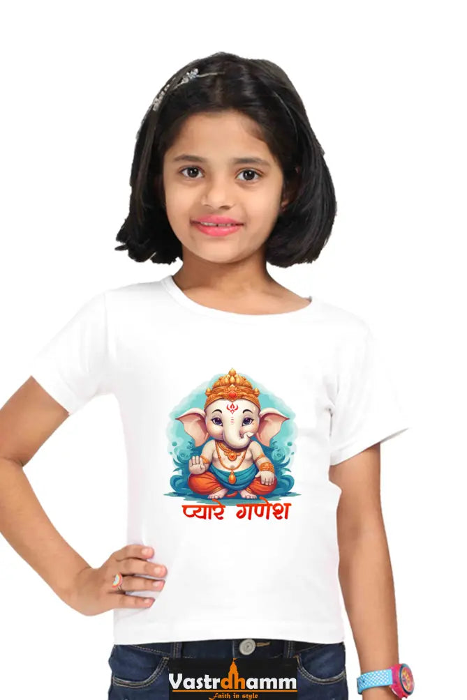 Ganesha Protector Round Neck Half Sleeve Classic T-Shirts for Girl Vastrdhamm