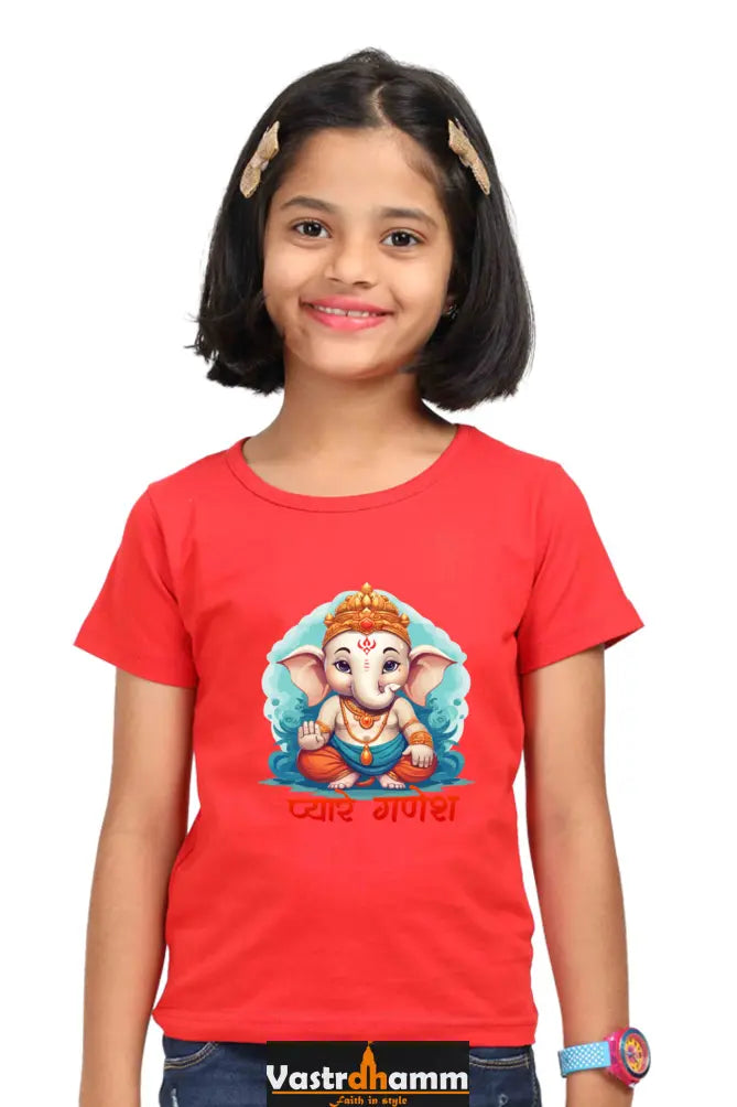 Ganesha Protector Round Neck Half Sleeve Classic T-Shirts for Girl Vastrdhamm