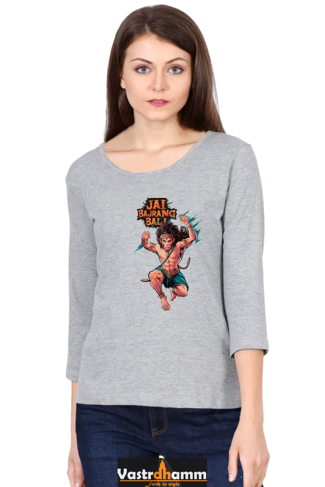 Hanuman Bhakti DevotionRound Neck Full Sleeve T-Shirts for Women Vastrdhamm
