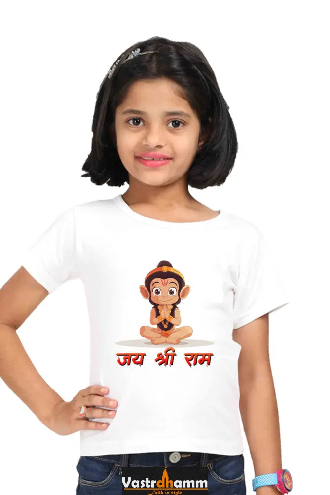 Hanuman Bhakti Round Neck Half Sleeve Classic T-Shirts for Girl Vastrdhamm