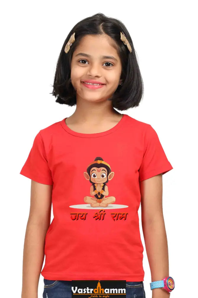 Hanuman Bhakti Round Neck Half Sleeve Classic T-Shirts for Girl Vastrdhamm