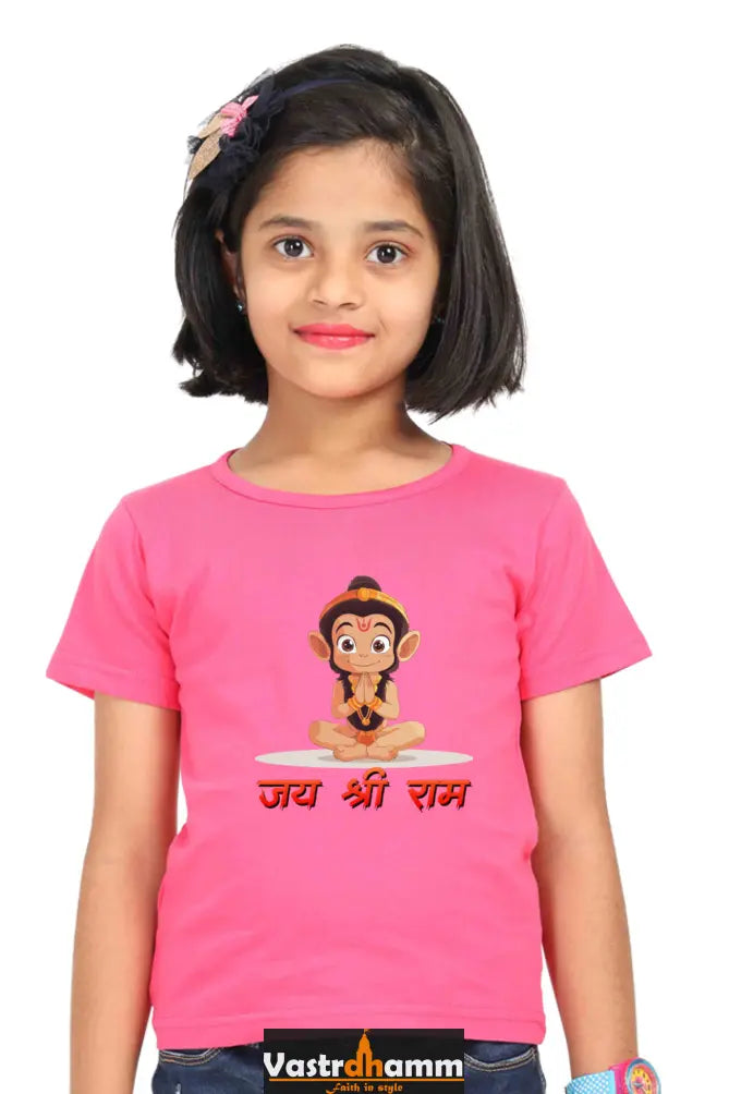 Hanuman Bhakti Round Neck Half Sleeve Classic T-Shirts for Girl Vastrdhamm