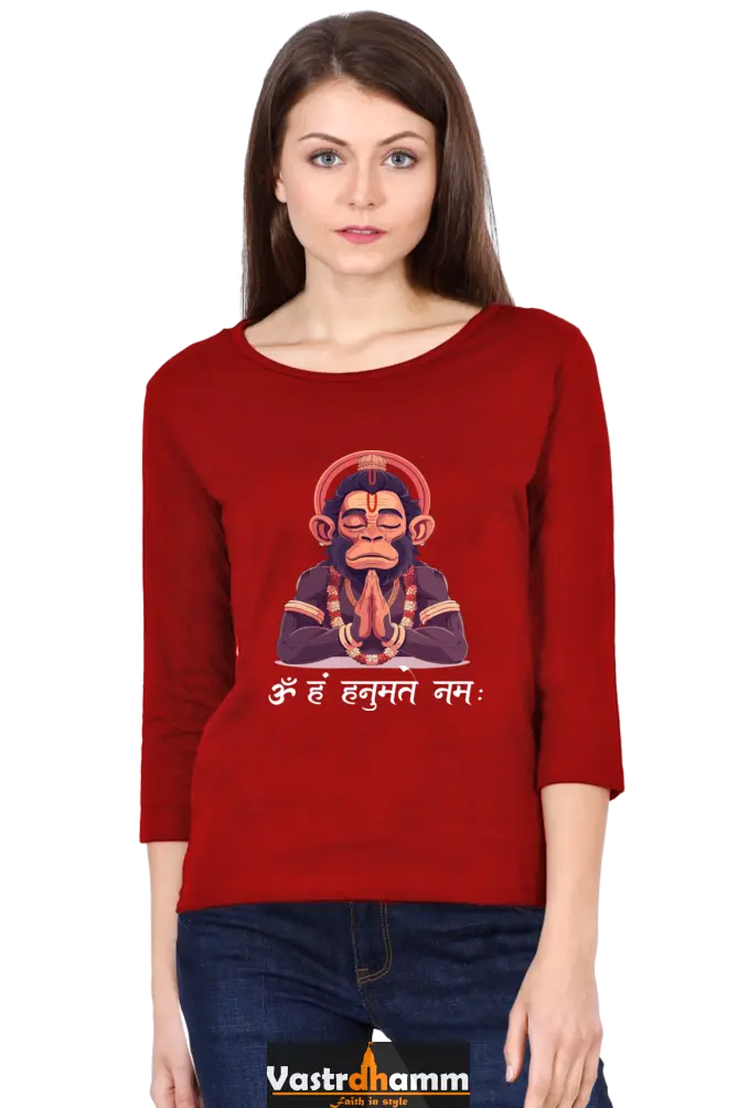 Hanuman Bhakti YogaRound Neck Full Sleeve T-Shirts for Women Vastrdhamm