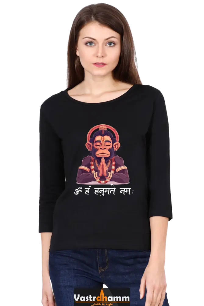 Hanuman Bhakti YogaRound Neck Full Sleeve T-Shirts for Women Vastrdhamm