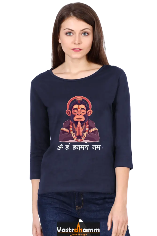 Hanuman Bhakti YogaRound Neck Full Sleeve T-Shirts for Women Vastrdhamm