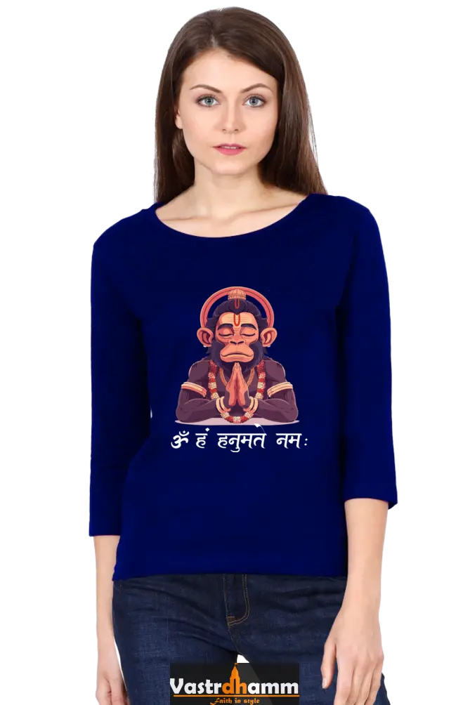 Hanuman Bhakti YogaRound Neck Full Sleeve T-Shirts for Women Vastrdhamm