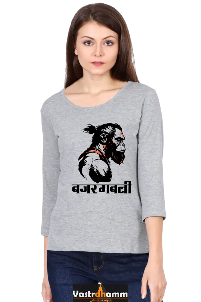 Hanuman BhaktiRound Neck Full Sleeve T-Shirts for Women Vastrdhamm