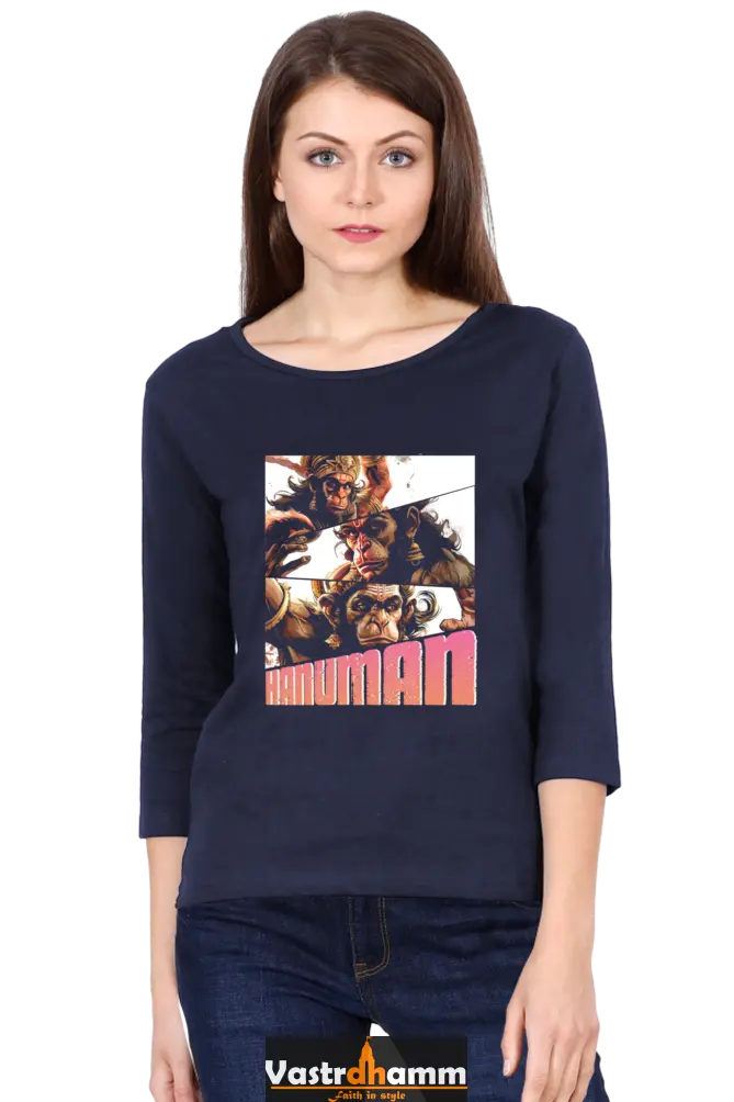Hanuman Celestial GuardianRound Neck Full Sleeve T-Shirts for Women Vastrdhamm
