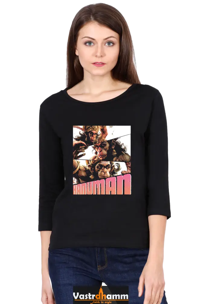 Hanuman Celestial GuardianRound Neck Full Sleeve T-Shirts for Women Vastrdhamm