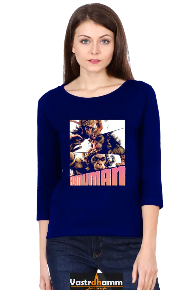 Hanuman Celestial GuardianRound Neck Full Sleeve T-Shirts for Women Vastrdhamm