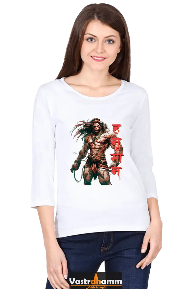 Hanuman Cosmic PowerRound Neck Full Sleeve T-Shirts for Women Vastrdhamm