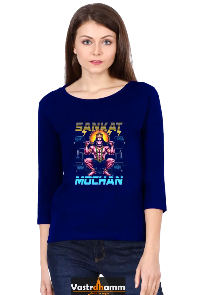 Hanuman Cosmic WarriorRound Neck Full Sleeve T-Shirts for Women Vastrdhamm
