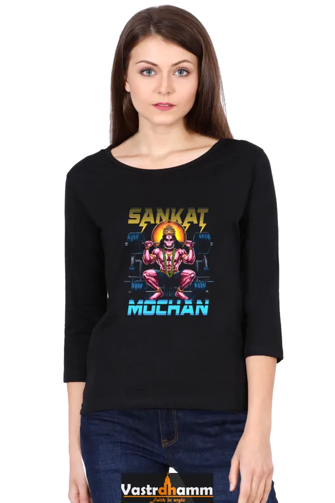 Hanuman Cosmic WarriorRound Neck Full Sleeve T-Shirts for Women Vastrdhamm