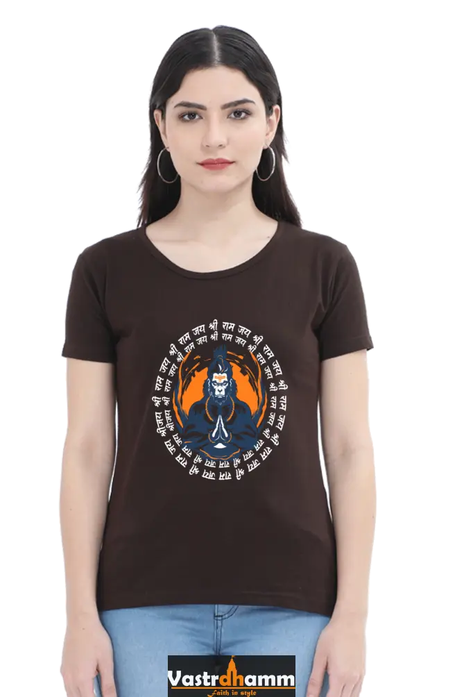 Hanuman Courage Round Neck Half Sleeve Classic T-Shirts for Women Vastrdhamm