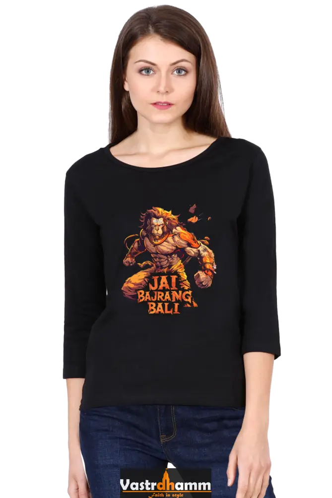 Hanuman DevoteeRound Neck Full Sleeve T-Shirts for Women Vastrdhamm