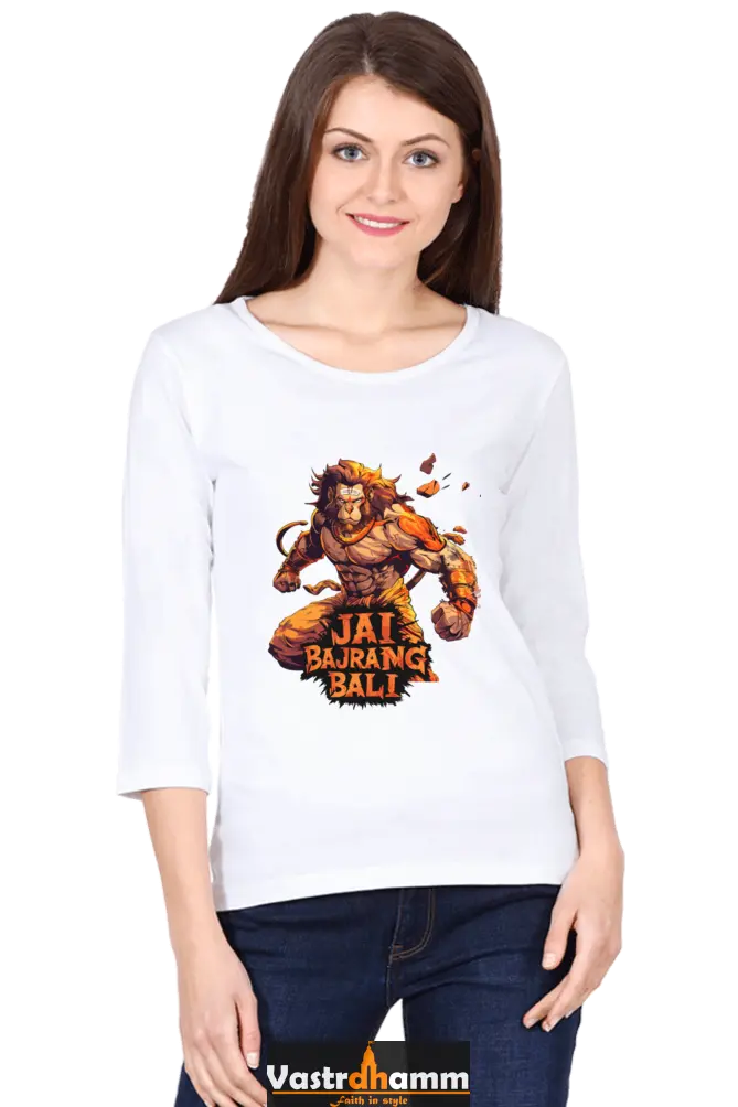 Hanuman DevoteeRound Neck Full Sleeve T-Shirts for Women Vastrdhamm