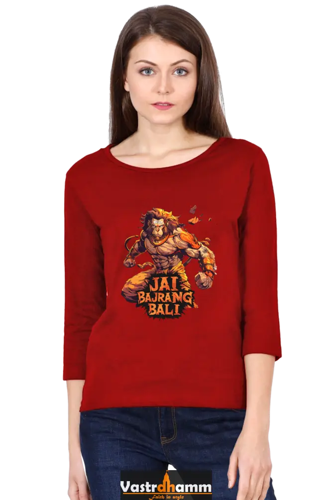 Hanuman DevoteeRound Neck Full Sleeve T-Shirts for Women Vastrdhamm