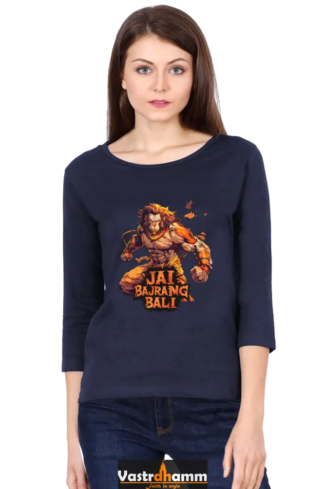 Hanuman DevoteeRound Neck Full Sleeve T-Shirts for Women Vastrdhamm