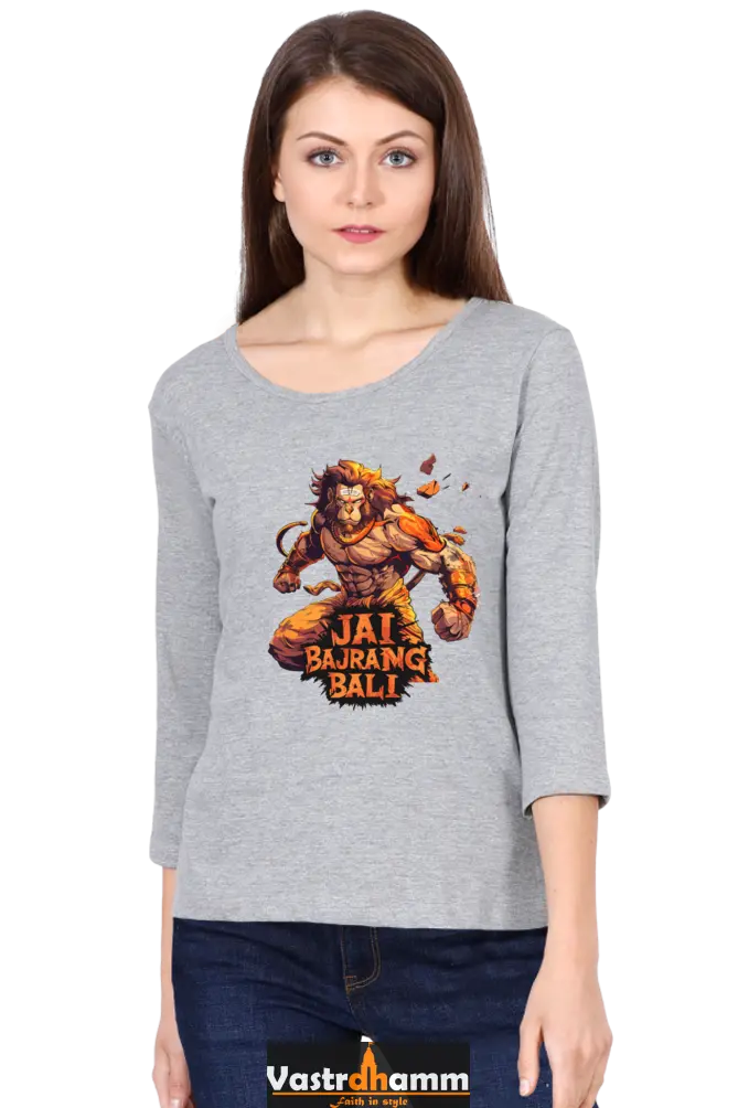 Hanuman DevoteeRound Neck Full Sleeve T-Shirts for Women Vastrdhamm