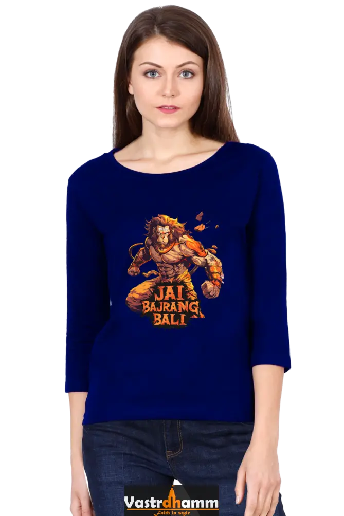 Hanuman DevoteeRound Neck Full Sleeve T-Shirts for Women Vastrdhamm
