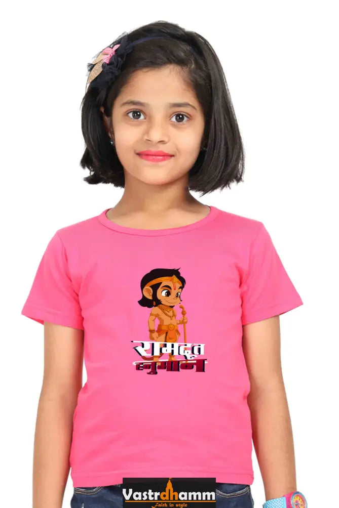 Hanuman Devotion Round Neck Half Sleeve Classic T-Shirts for Girl Vastrdhamm