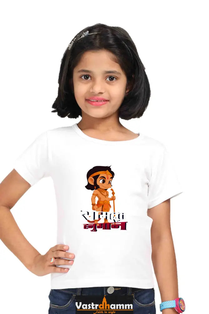 Hanuman Devotion Round Neck Half Sleeve Classic T-Shirts for Girl Vastrdhamm
