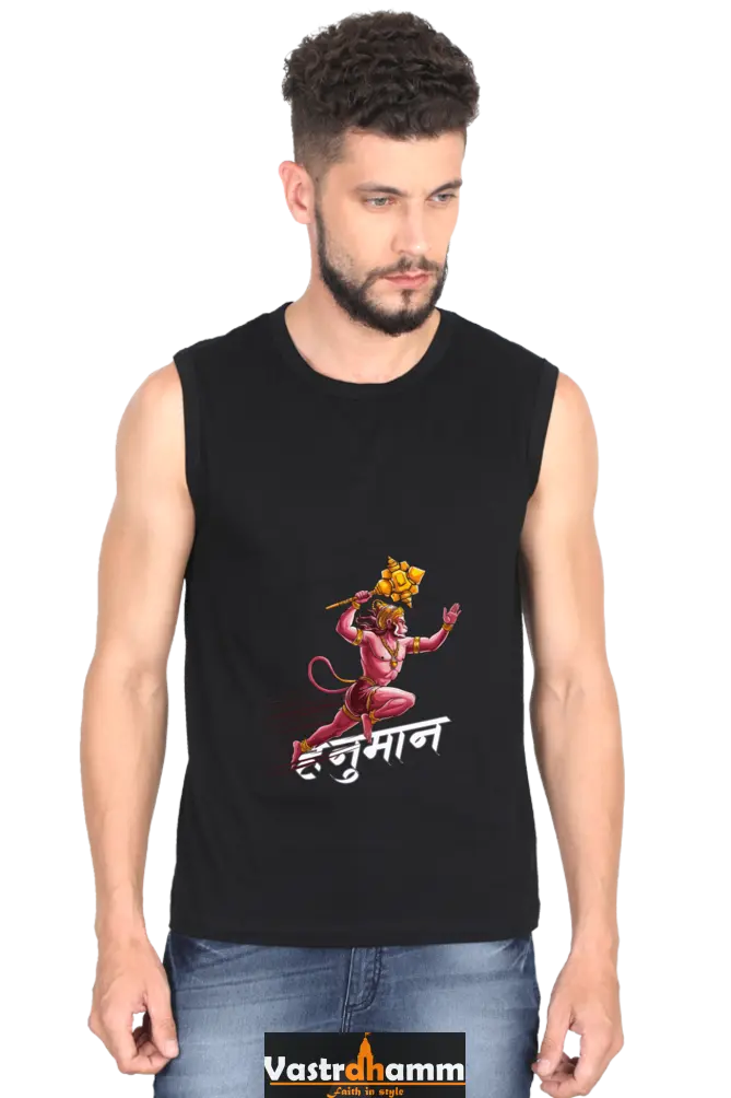 Hanuman Devotional Champion Round Neck Sleeveless T-Shirts for Men Vastrdhamm