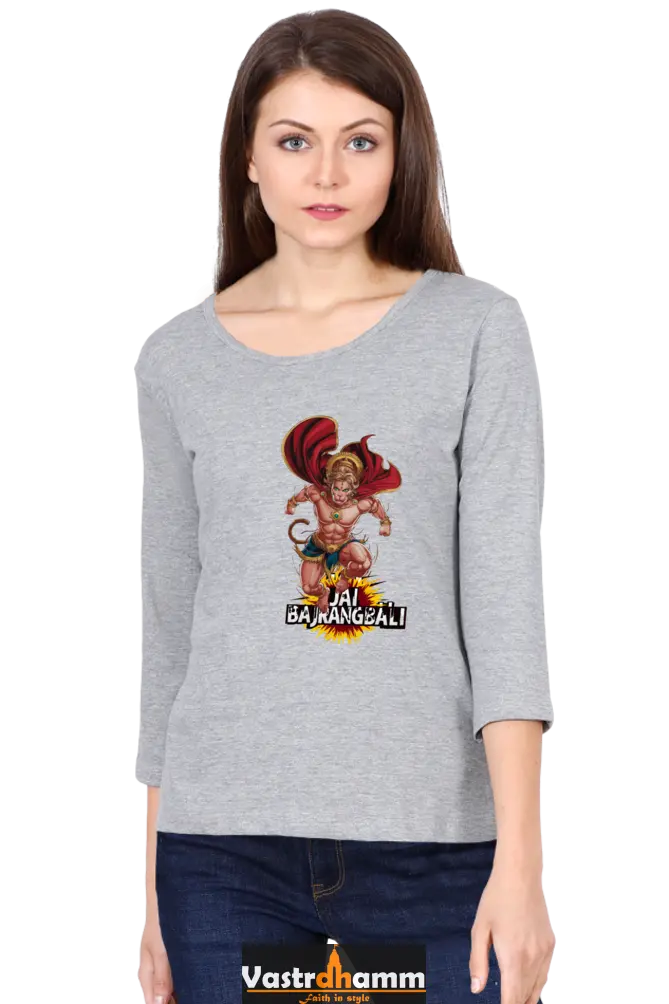 Hanuman Devotional HeroRound Neck Full Sleeve T-Shirts for Women Vastrdhamm
