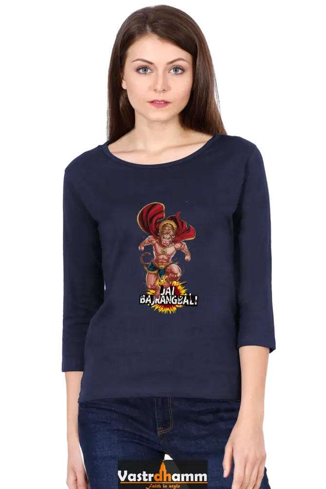 Hanuman Devotional HeroRound Neck Full Sleeve T-Shirts for Women Vastrdhamm