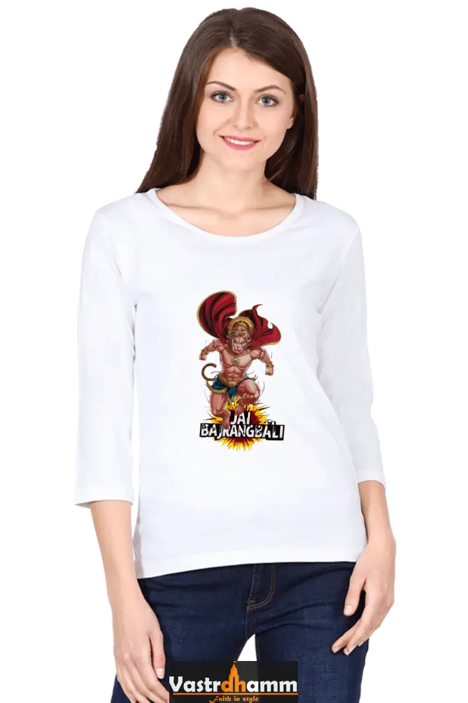Hanuman Devotional HeroRound Neck Full Sleeve T-Shirts for Women Vastrdhamm