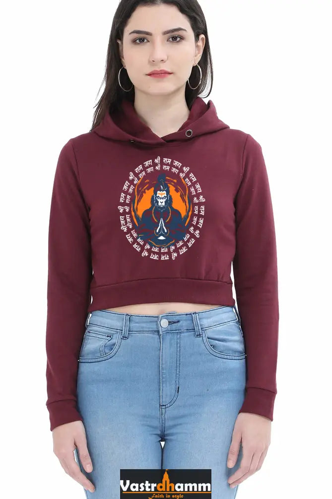 Hanuman Devotional PowerCrop Hoodies for Women Vastrdhamm