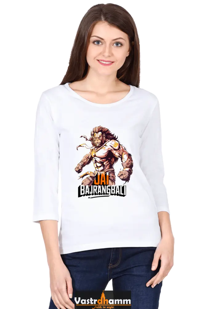 Hanuman Devotional PowerRound Neck Full Sleeve T-Shirts for Women Vastrdhamm