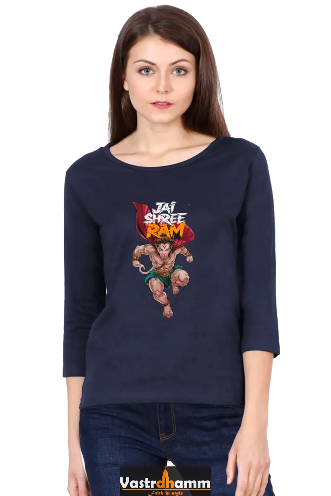 Hanuman Devotional PowerRound Neck Full Sleeve T-Shirts for Women Vastrdhamm